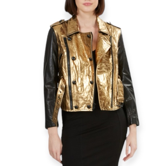 NWT 3.1 Phillip Lim Distressed Metallic Belted Biker Jacket Bronze Sz 6 (a2) - Picture 2 of 16